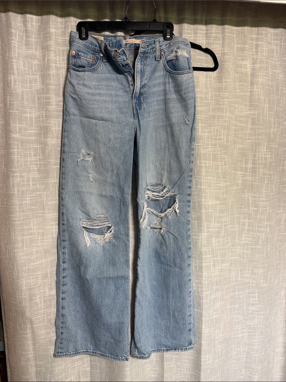 Levi's Light Blue Distressed ribcage Wide-Leg Jeans